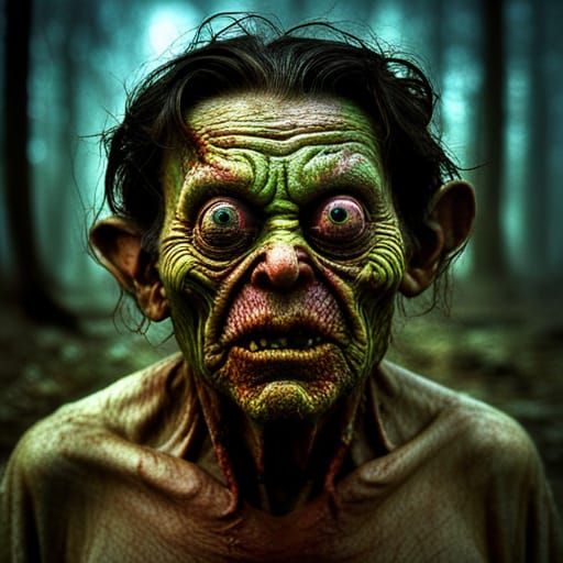 Rotting Goblin Face in Autochrome Style