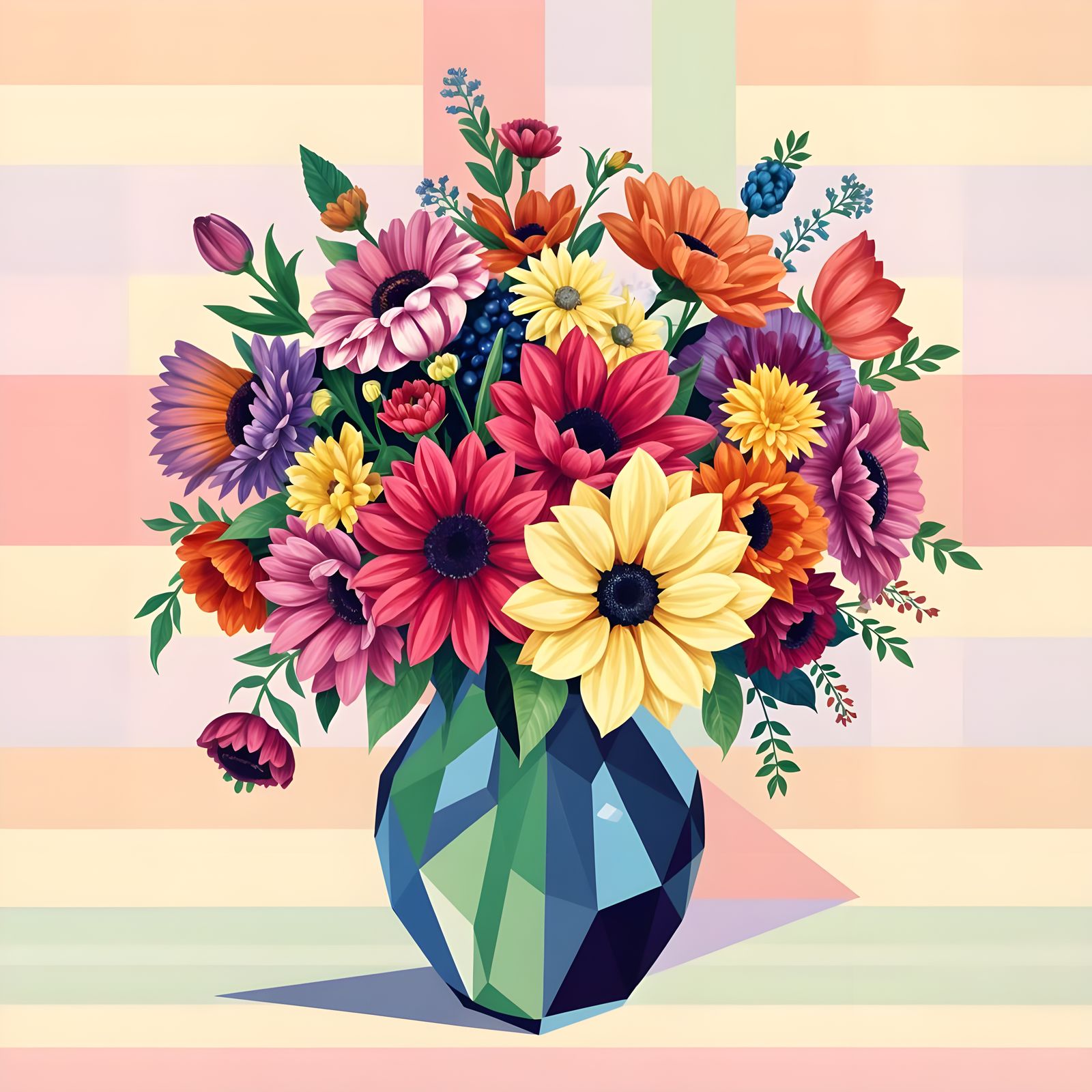 Vibrant Abstractionist Floral Mosaic in Pastel Hues