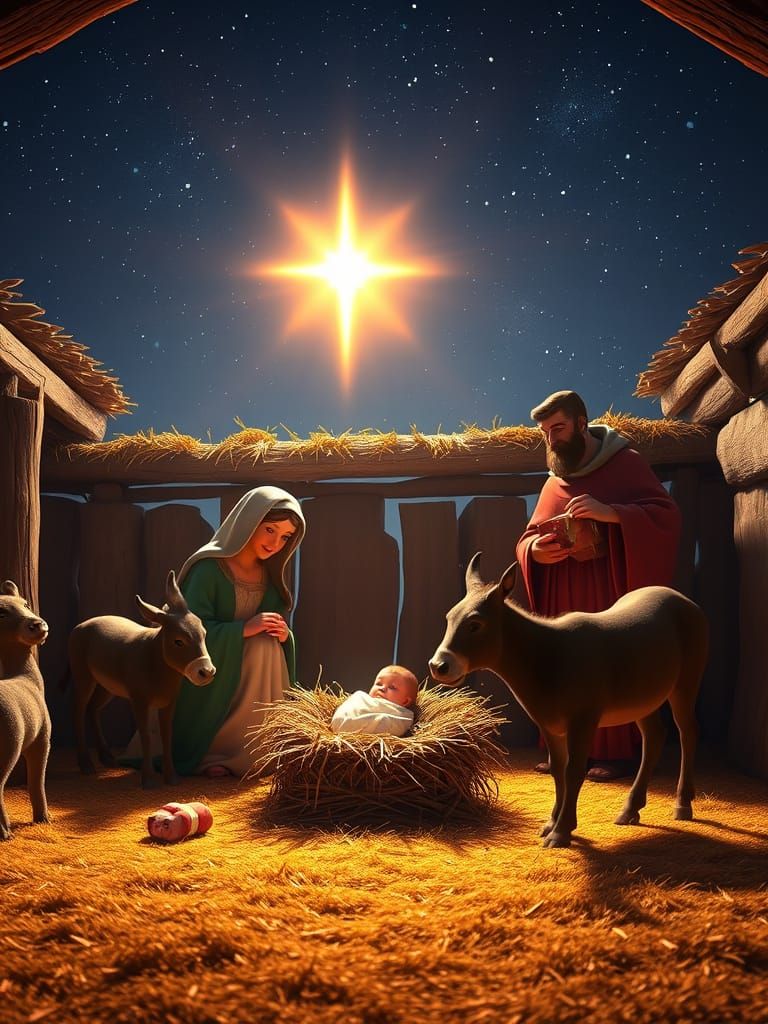 Warm Nativity Scene in Pixar-Style Animation