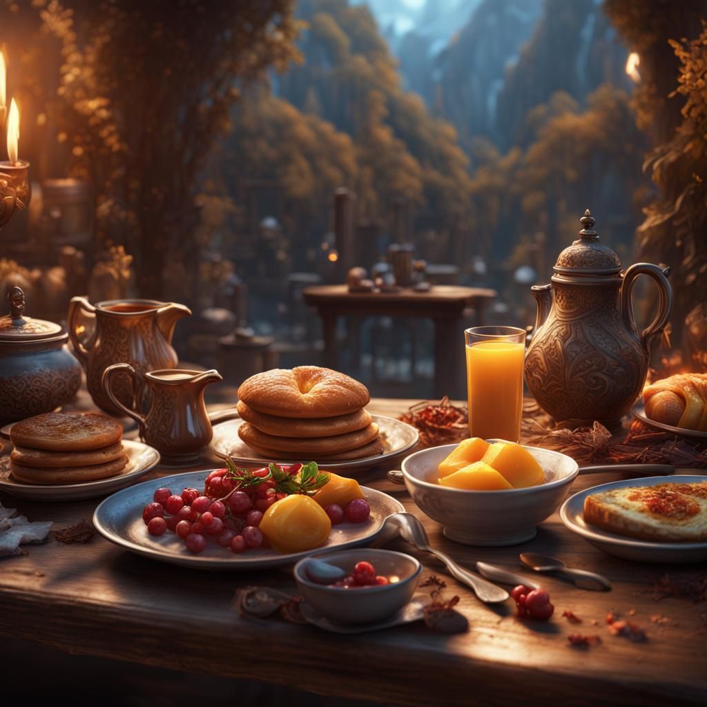 Warm Rich Breakfast: Detailed Matte Painting