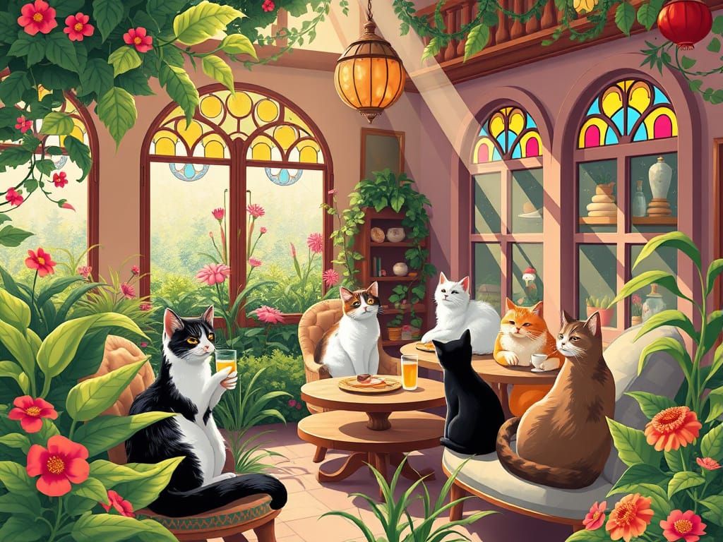Cozy Cat Cafe in a Whimsical Garden