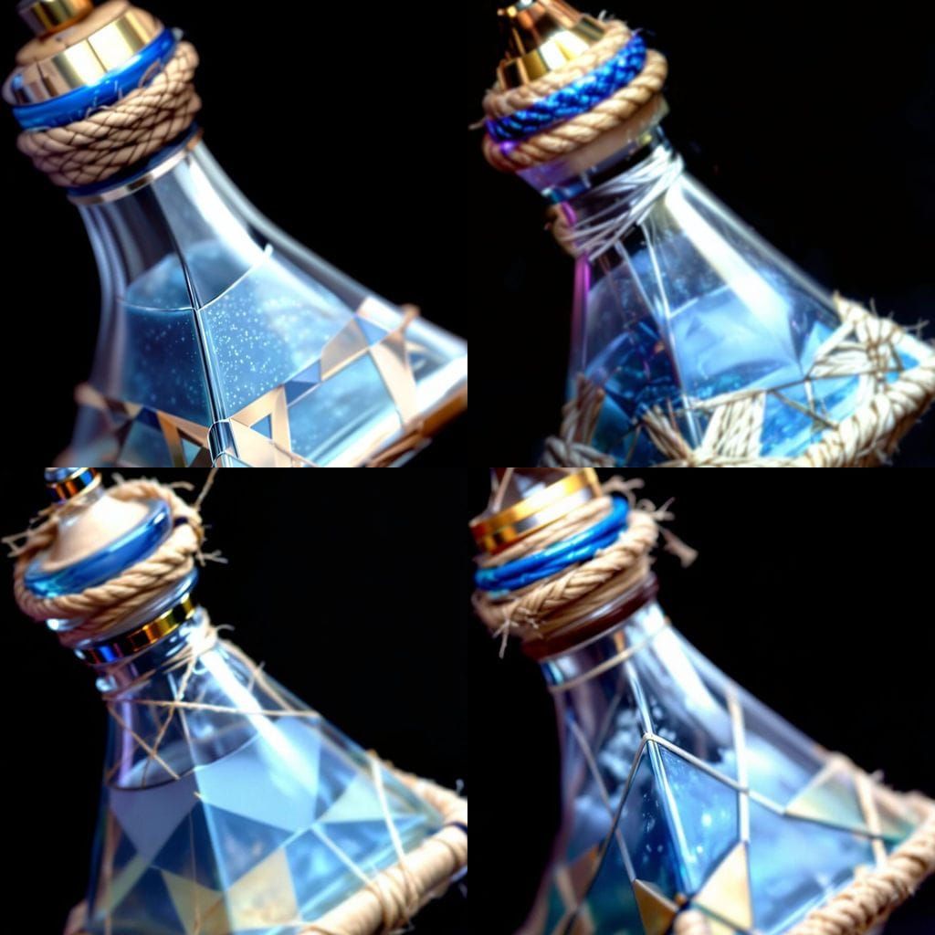 Triangular Potion Bottle with Blue Liquid in Digital Art