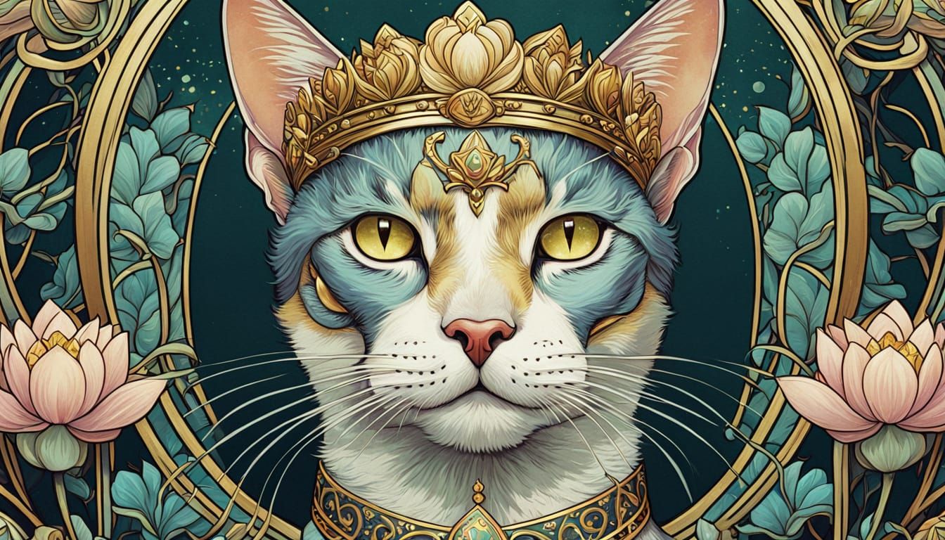 Elegant Cat Queen in Art Nouveau Style