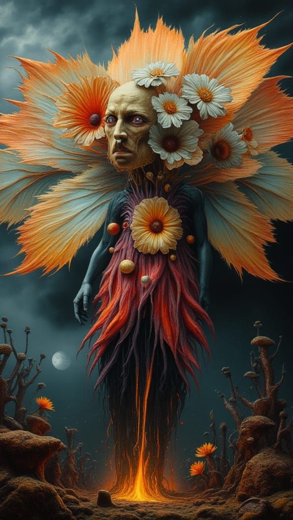 Eldritch Man as Flower in Smoke, Rainbow Butterfly Wings