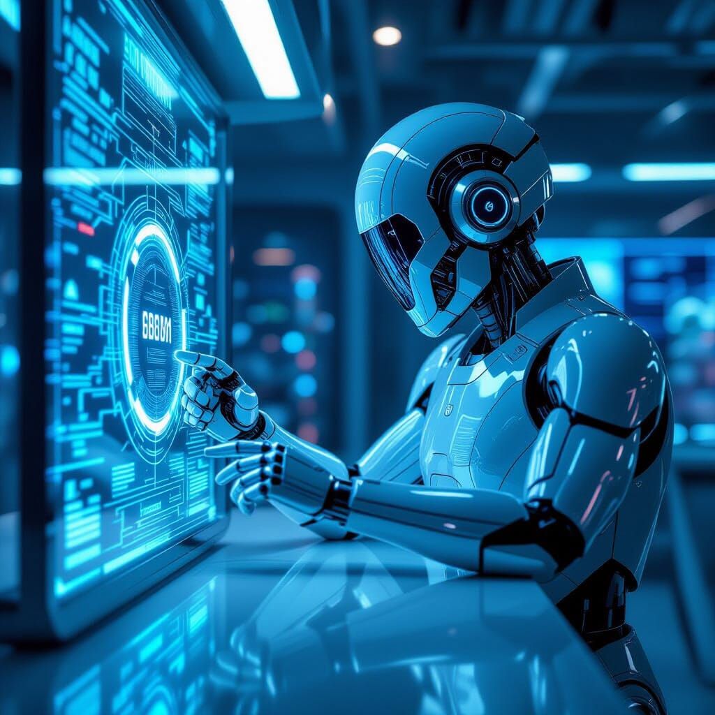 Chrome Android Examines Holographic Network Map in Cyberpunk...