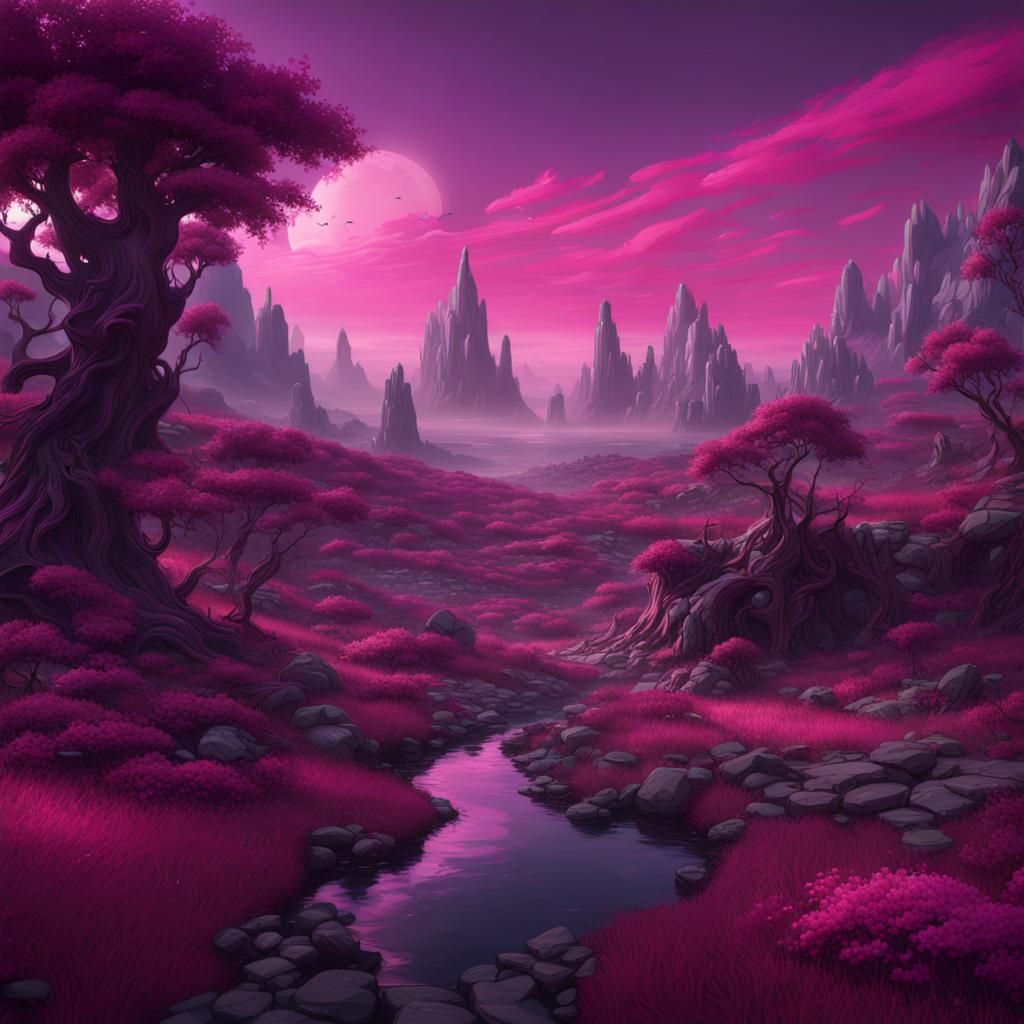 Fantastical Purple and Pink Landscape Concept Art