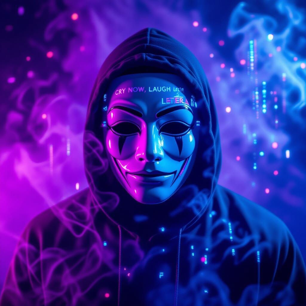 Mysterious Masked Figure in Neon Light