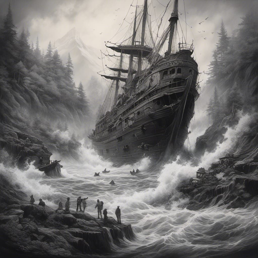 Wooden Ships Sinking in a Space Whirlpool