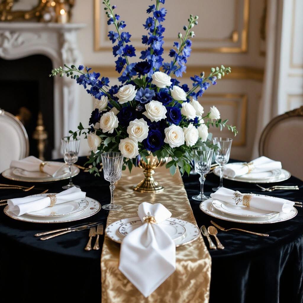 Elegant Table Setting with Floral Arrangement in Romantic St...