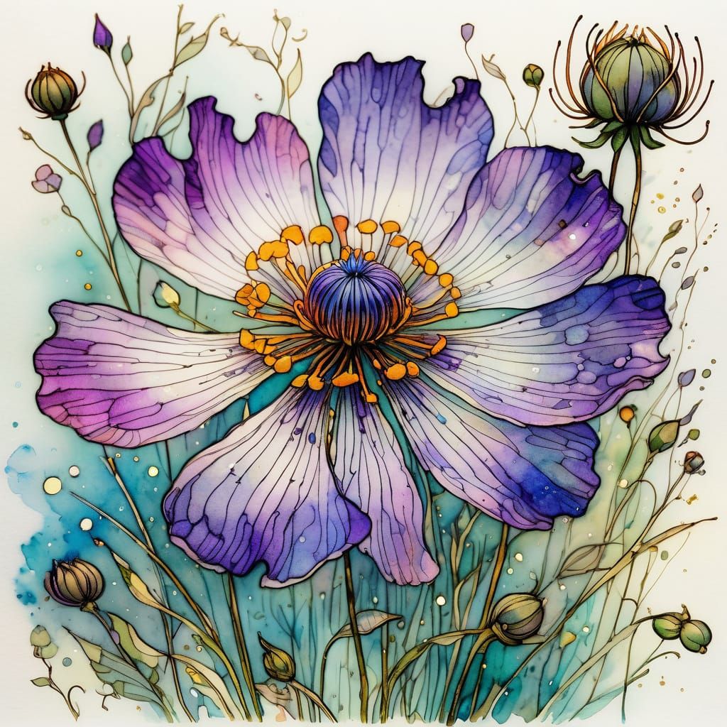 Delicate Wildflower in Vibrant Colors and Dramatic Lighting