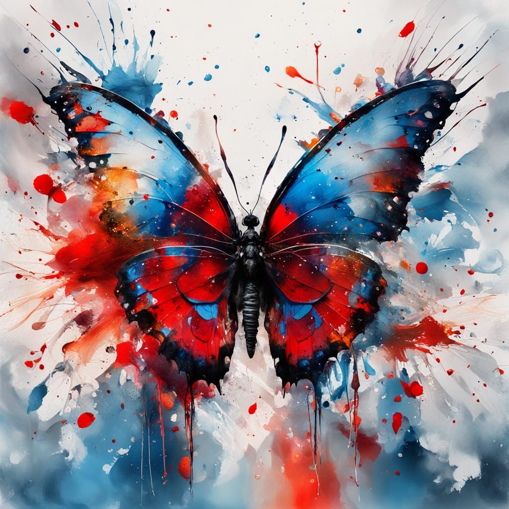 Abstract Butterfly with Runny Inks