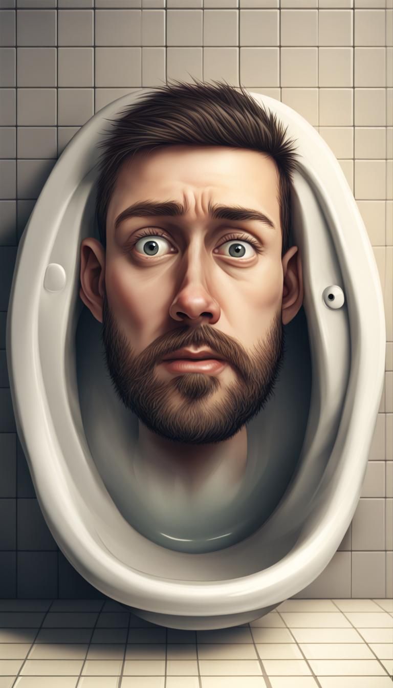 Realistic Human Head Inside Toilet Bowl