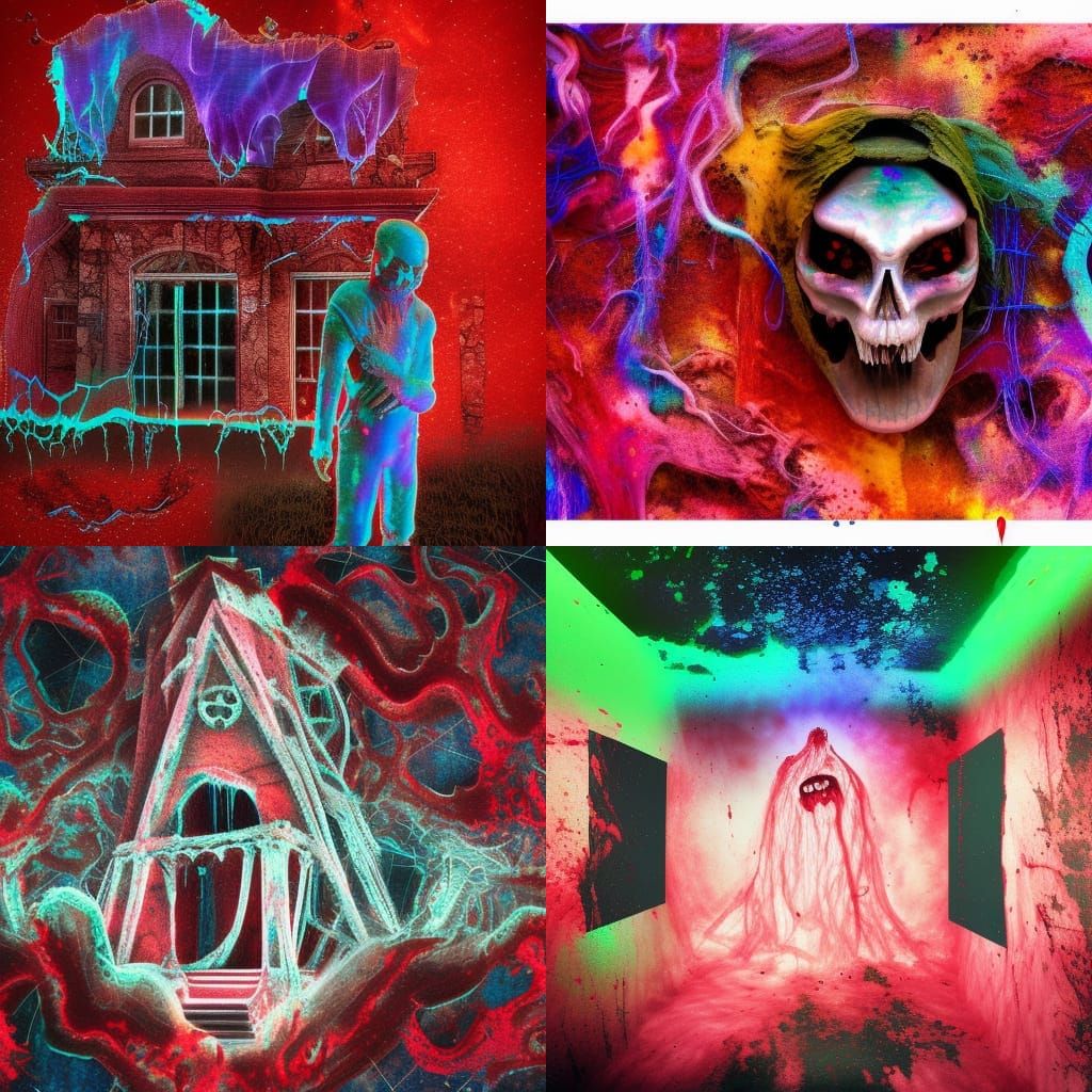 Haunted House with Ghosts in Visionary Art Style