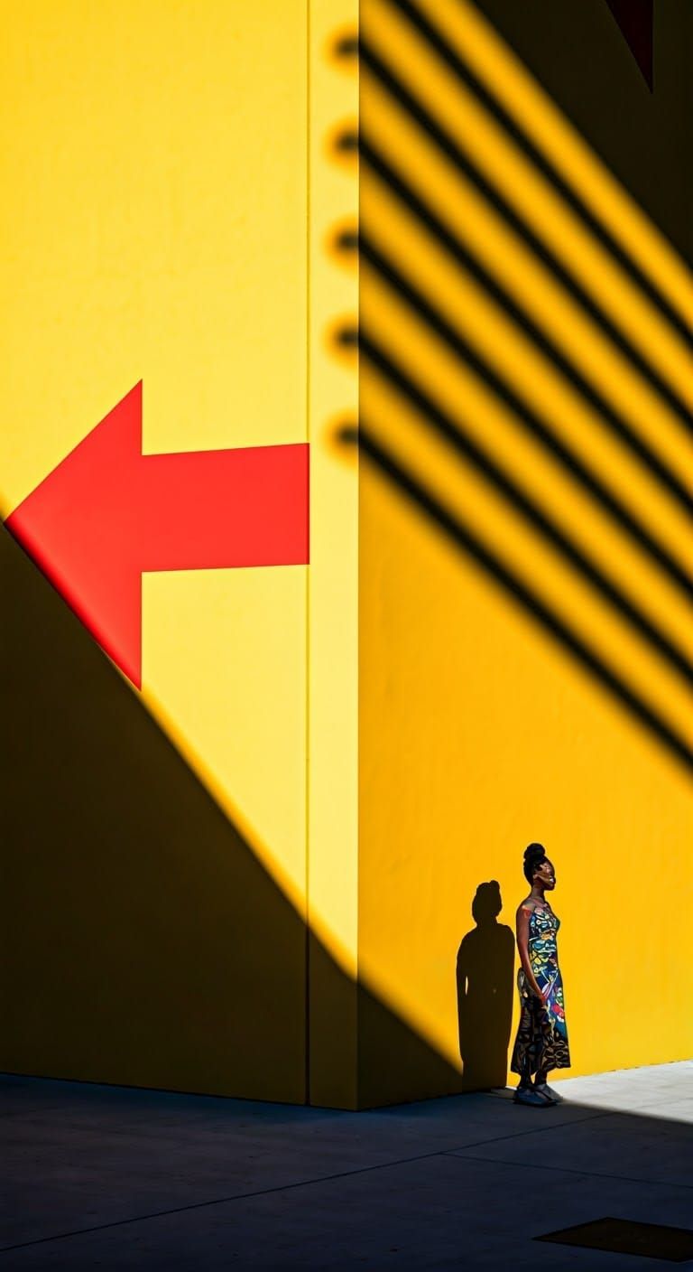 Yellow Building with Red Design and Shadow