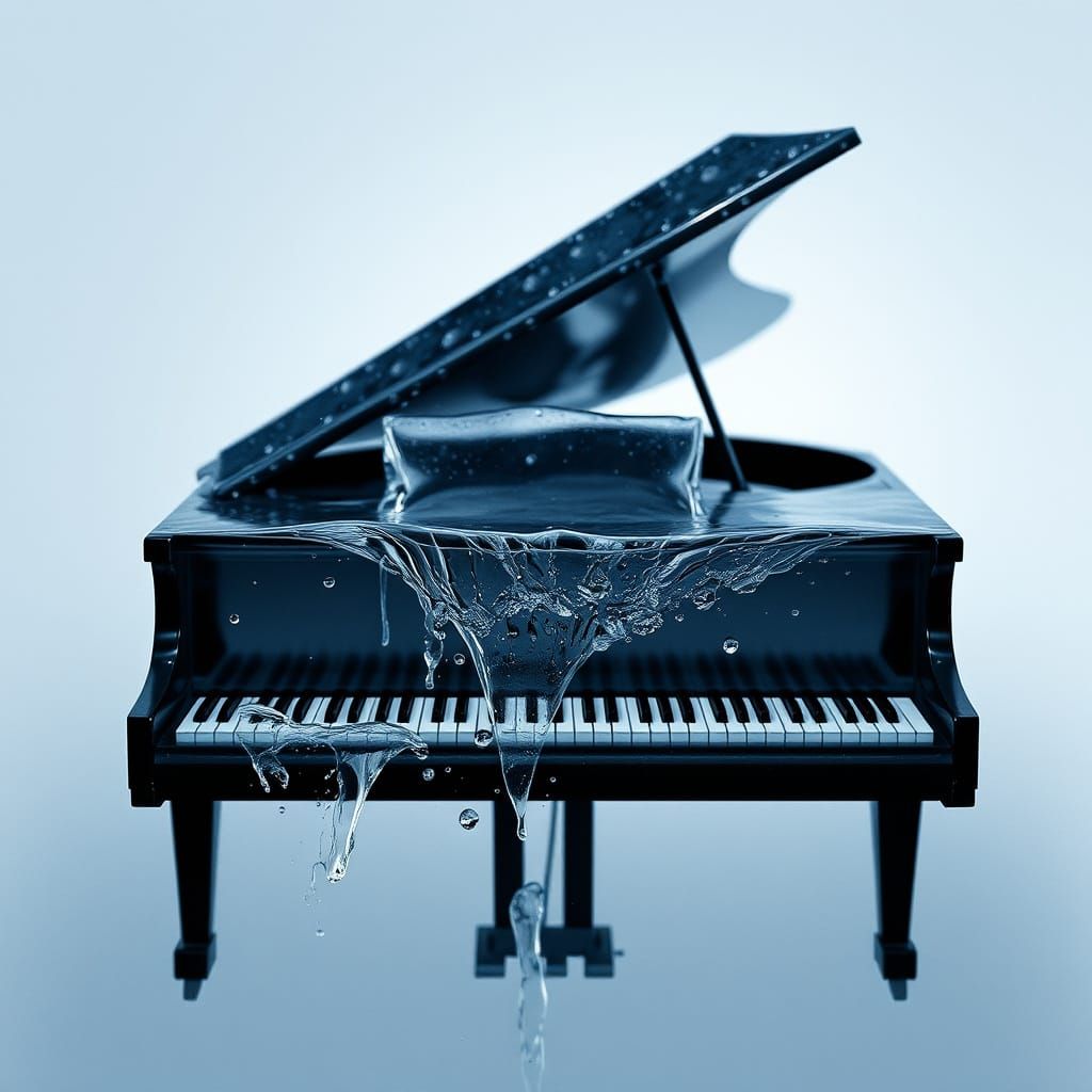 Ethereal Piano in Double Exposure Water Droplets