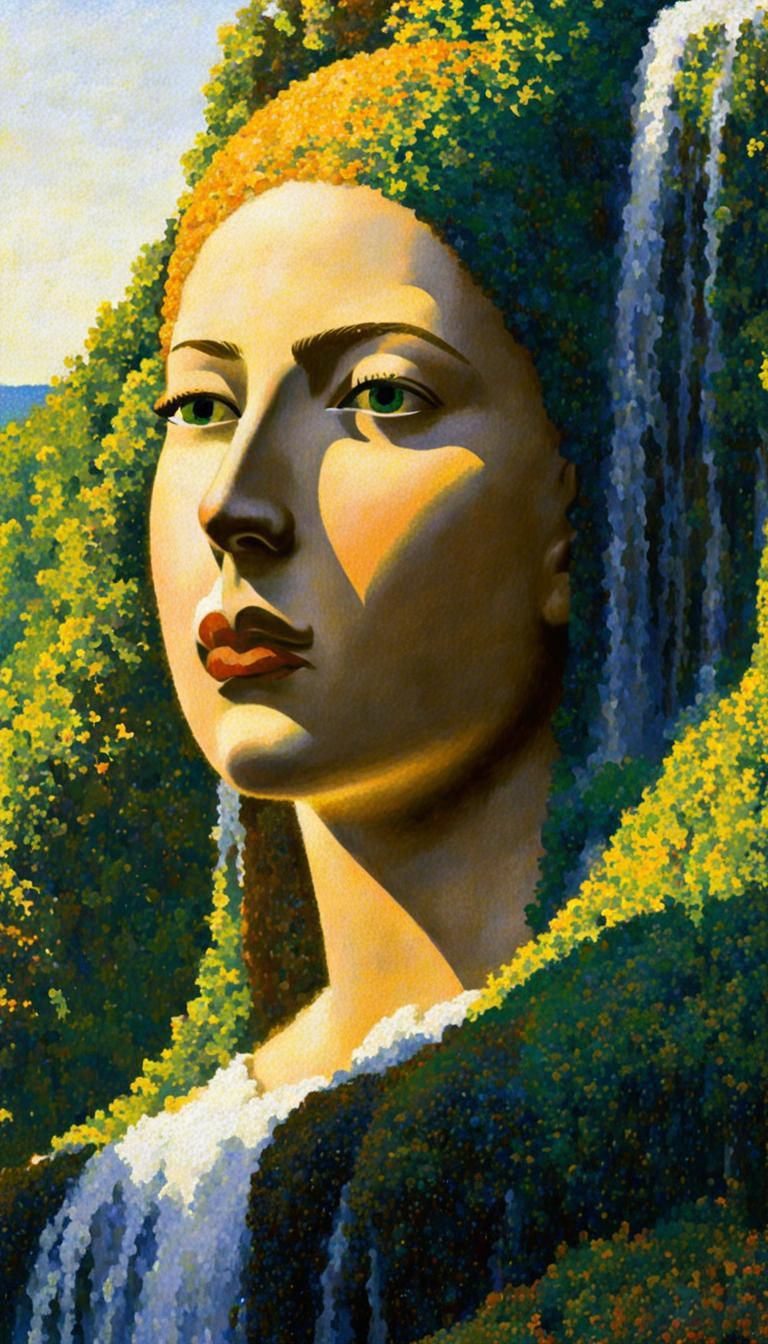 Giant Female Face Mountain with Waterfalls