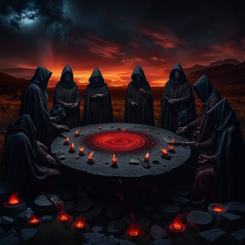 Scottish Stone Circle Pagan Ritual at Night