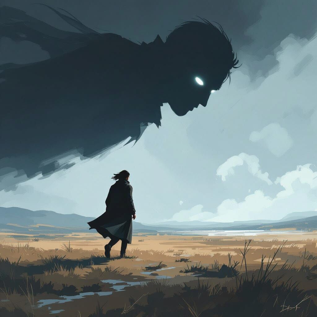 Surreal Shadow Chase in Dreamlike Digital Art