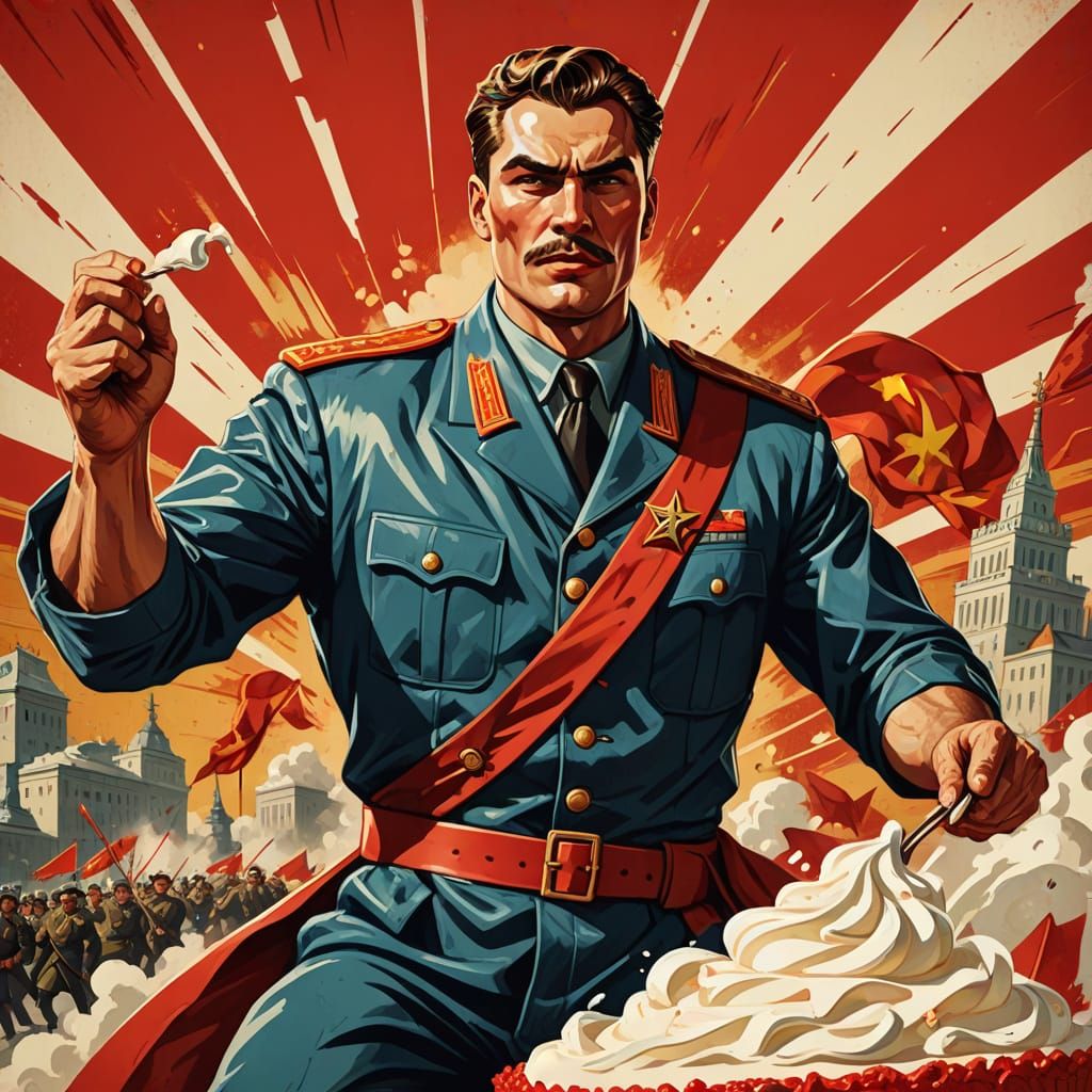 Soviet Parade Mishap: Man Falls into Cream Cake