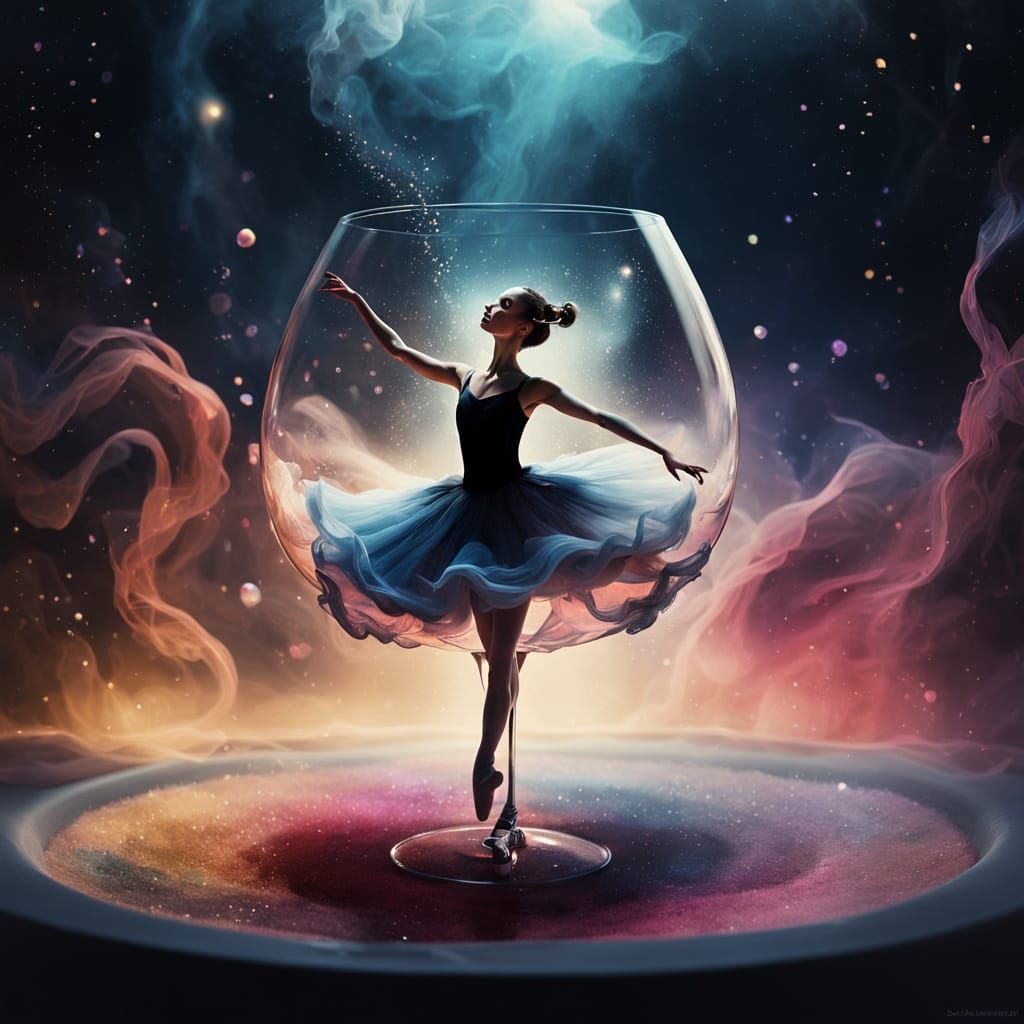 Surreal Ballerina Dances in Luxury Wineglass