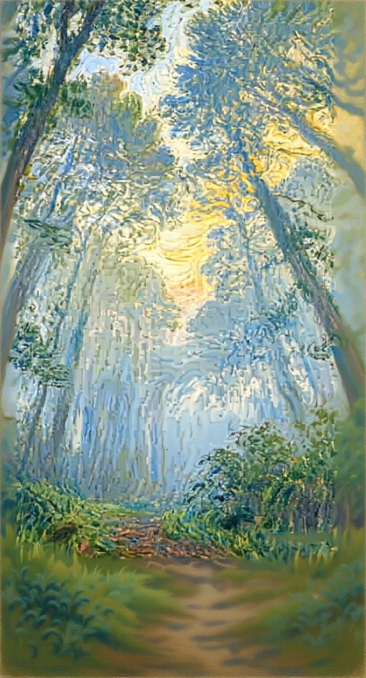 Misty Forest Morning in Impressionist Style
