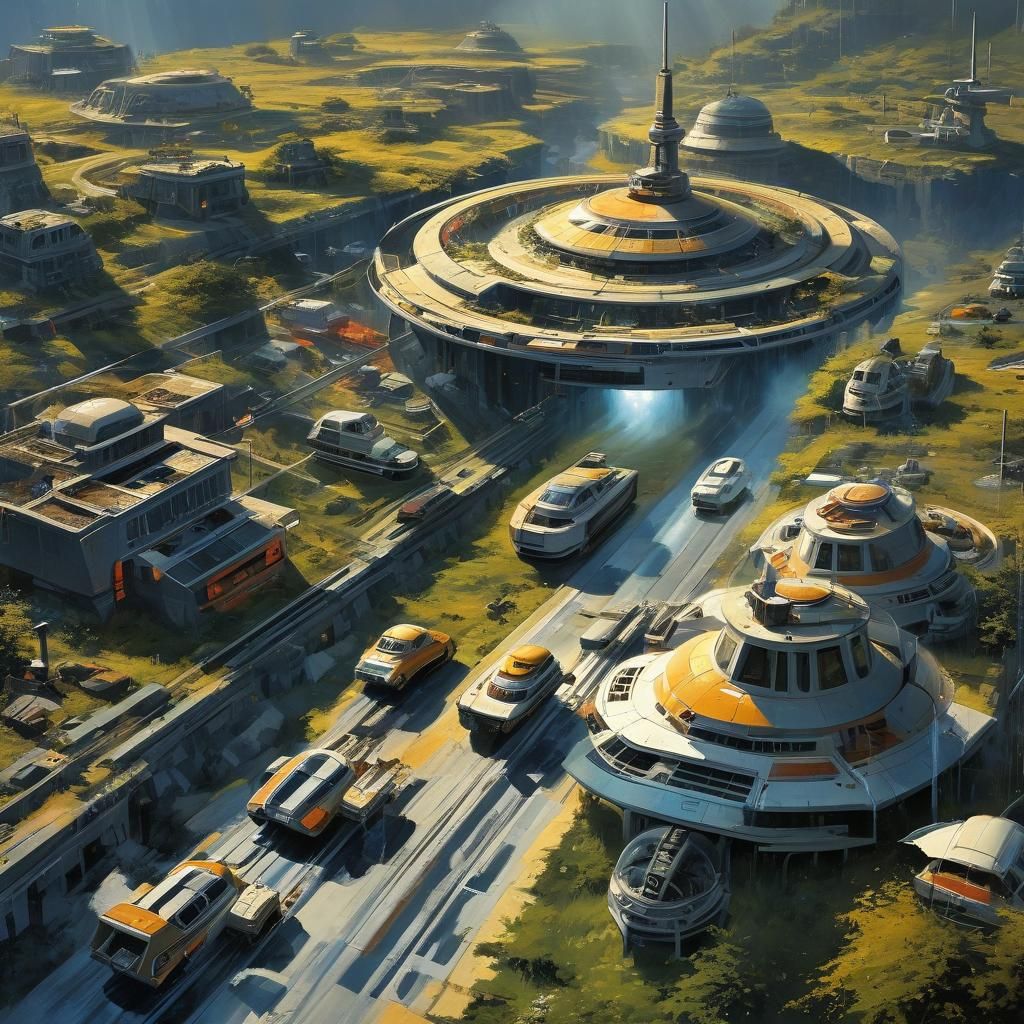 retro-future, 1960's futurism, abandoned, dystopian, art of Charles Schridde, art of Robert Mccall