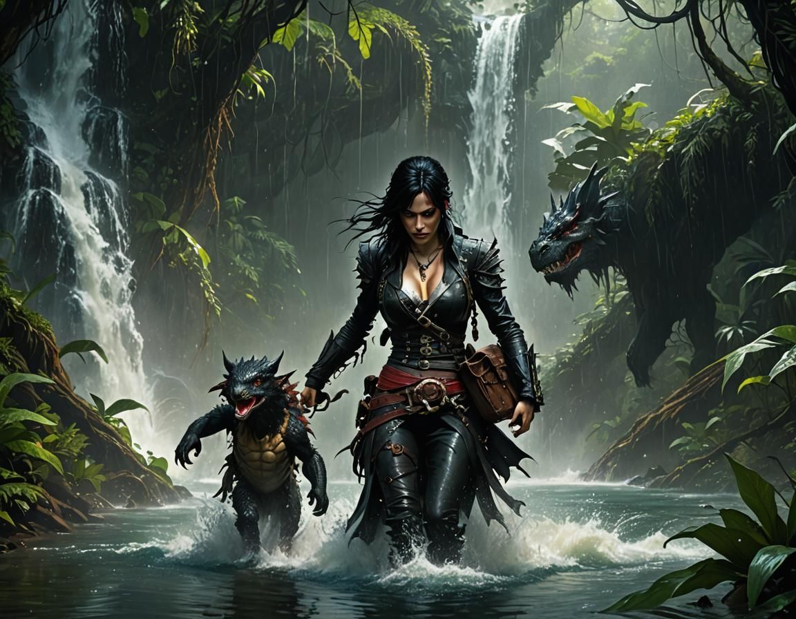 Goth Pirate Woman with Dragon: Fantasy Art