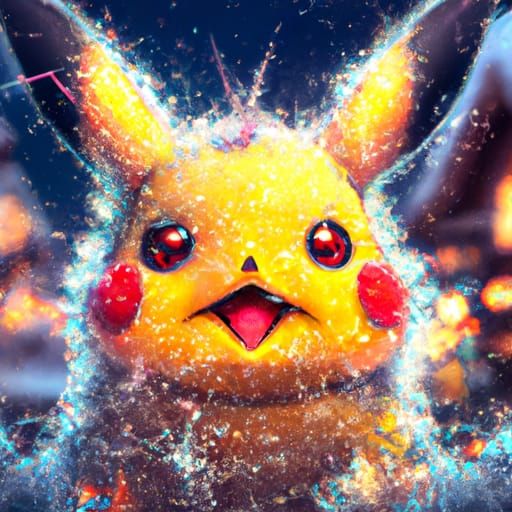 Festive Pikachu Portrait in Christmas Snow, Digital Art
