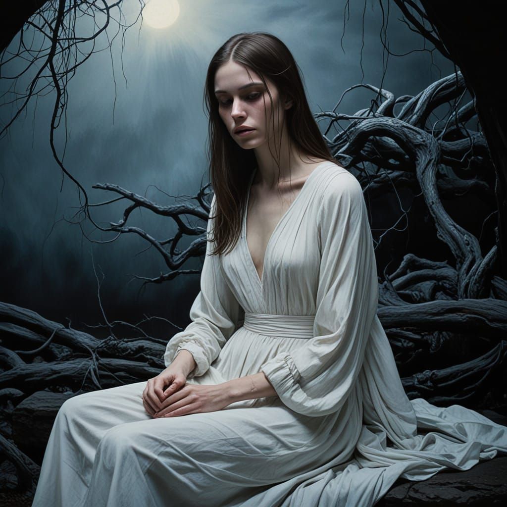 Distorted Figure in Dark, Eerie Atmosphere