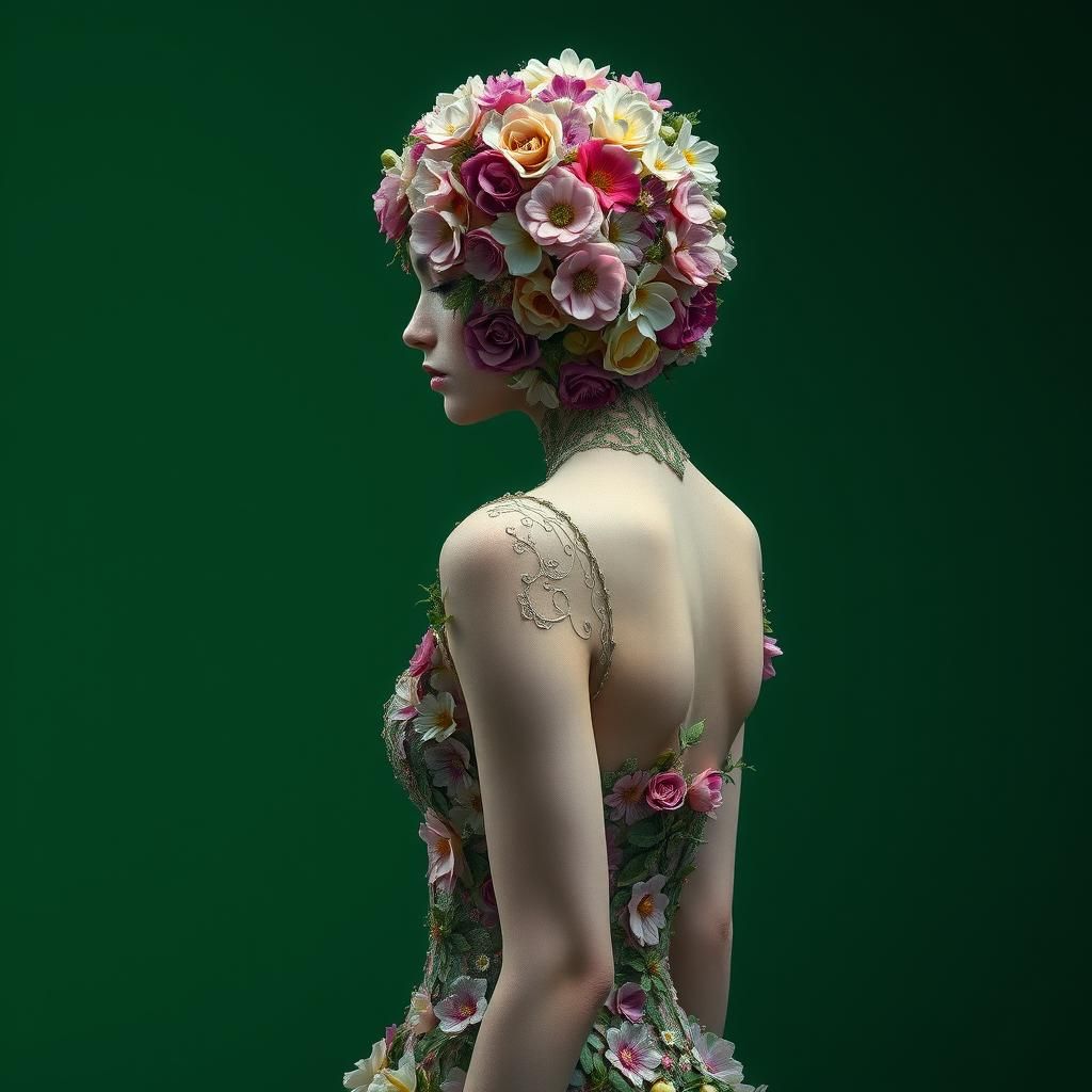 Woman in Floral Dress with Delicate Patterns