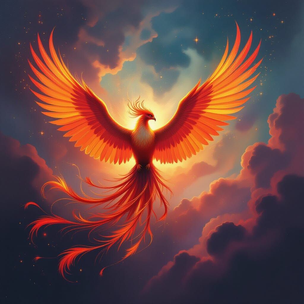 Majestic Phoenix Erupts From Celestial Nebula in Cosmic Oil ...