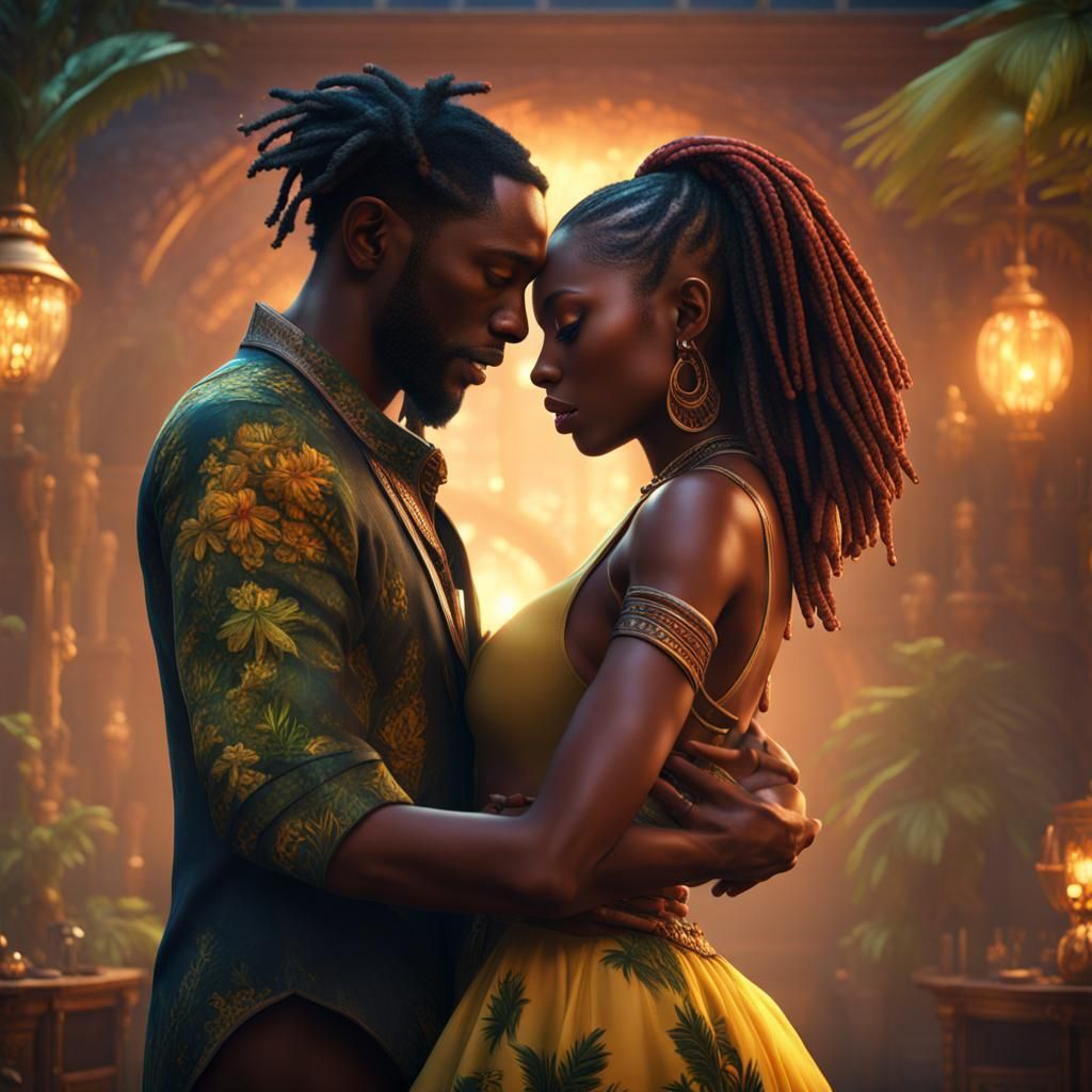 Jamaican Couple Dancing: Detailed Fantasy Art