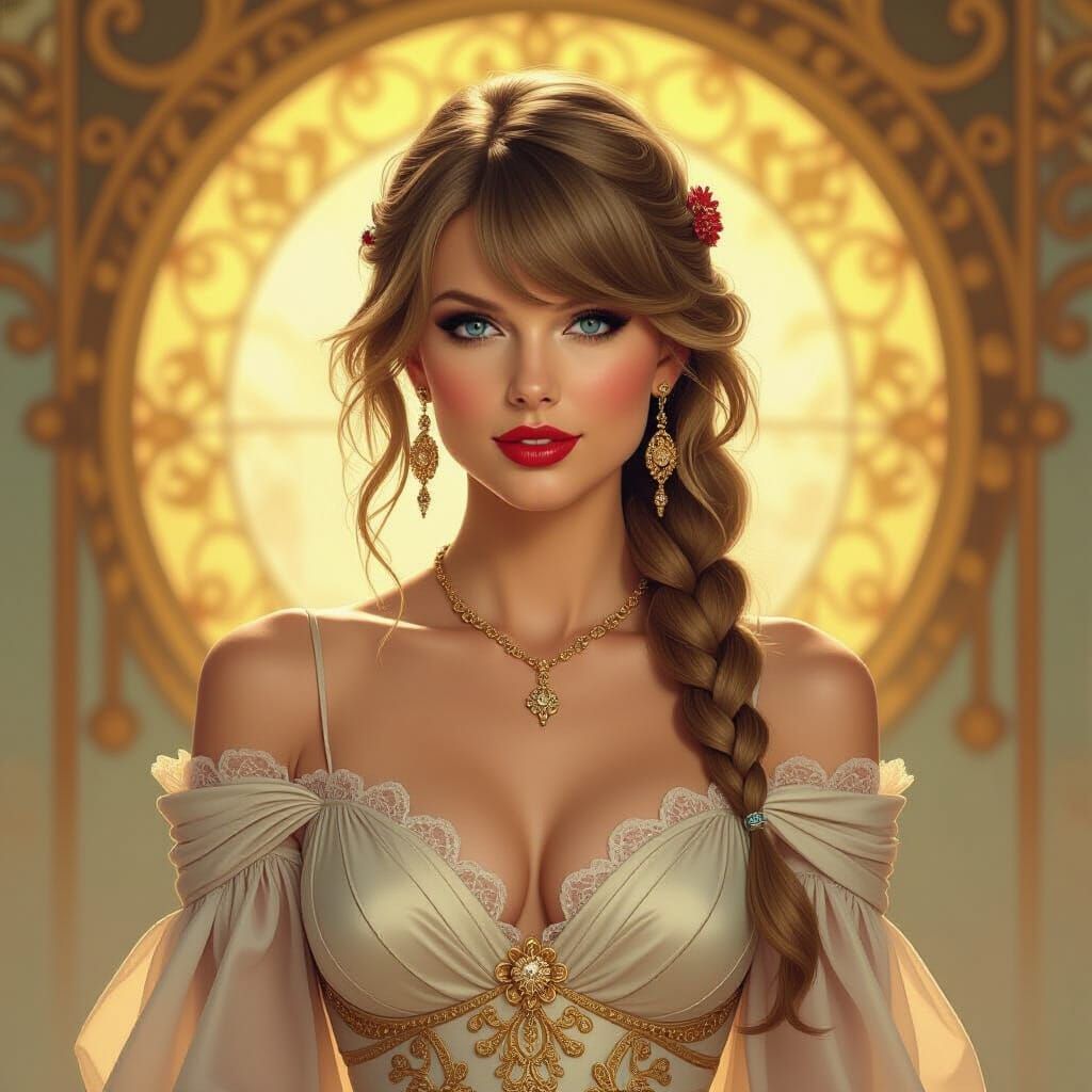 Elegant Portrait of Taylor Swift in Art Nouveau Style