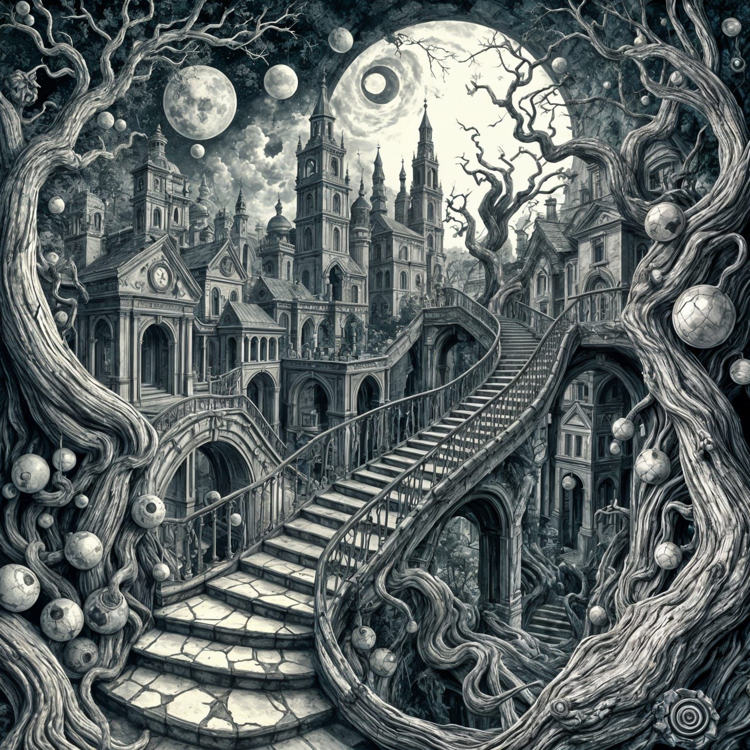 Surreal Interwoven Patterns in Escher-Poe Style