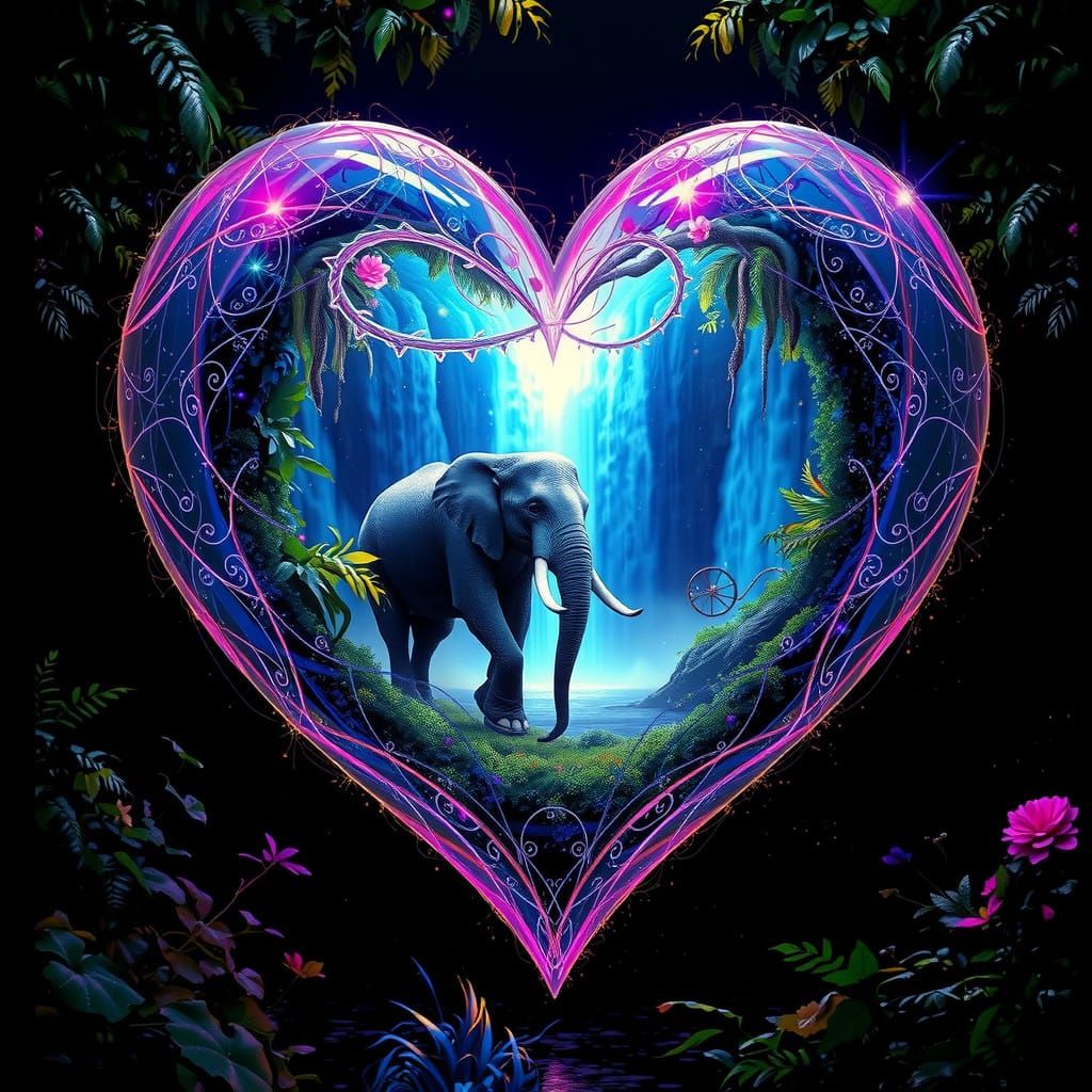 Breathtaking Photorealistic Heart with Jungle Waterfall and...