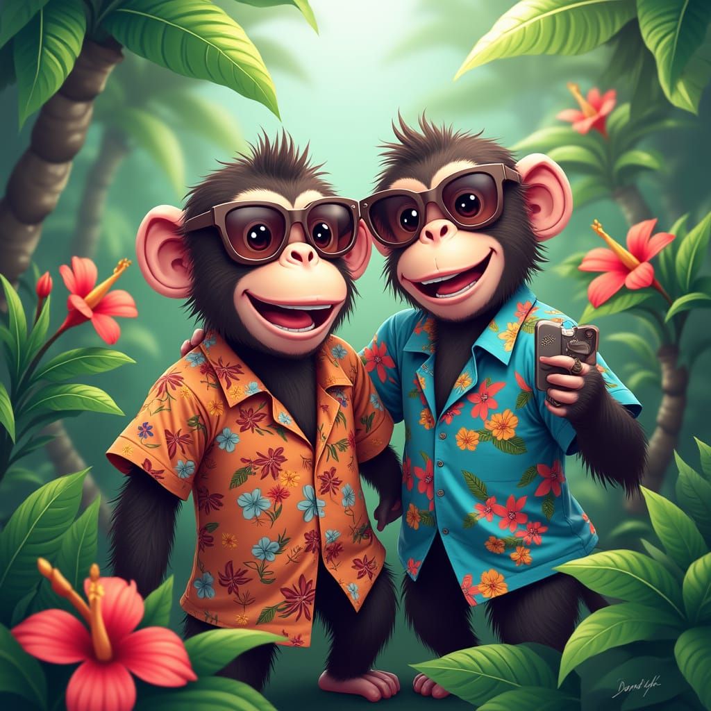 Cute Monkeys Take a Selfie in Colorful Jungle