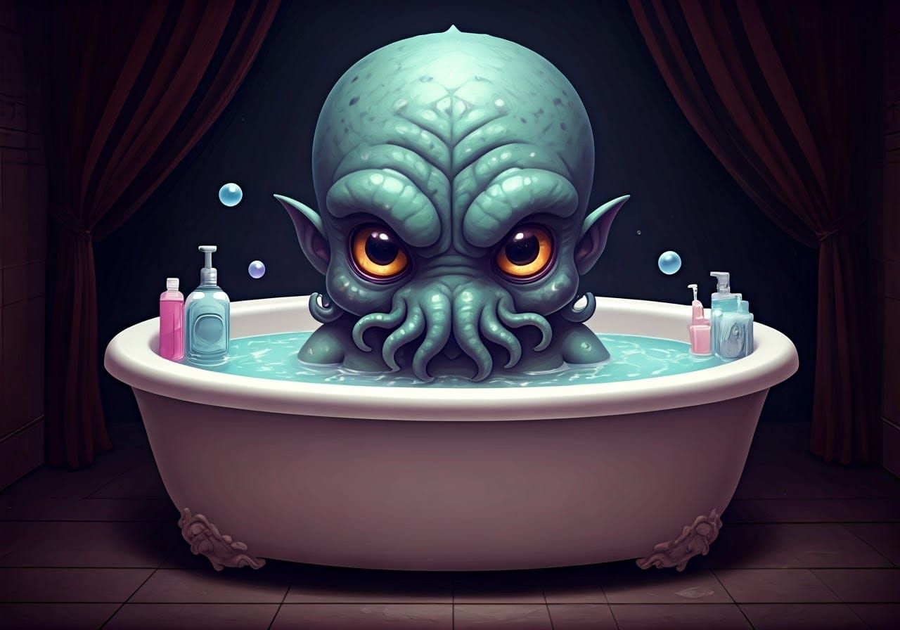 Chibi Cthulhu in Bubble Bath: Anime Style