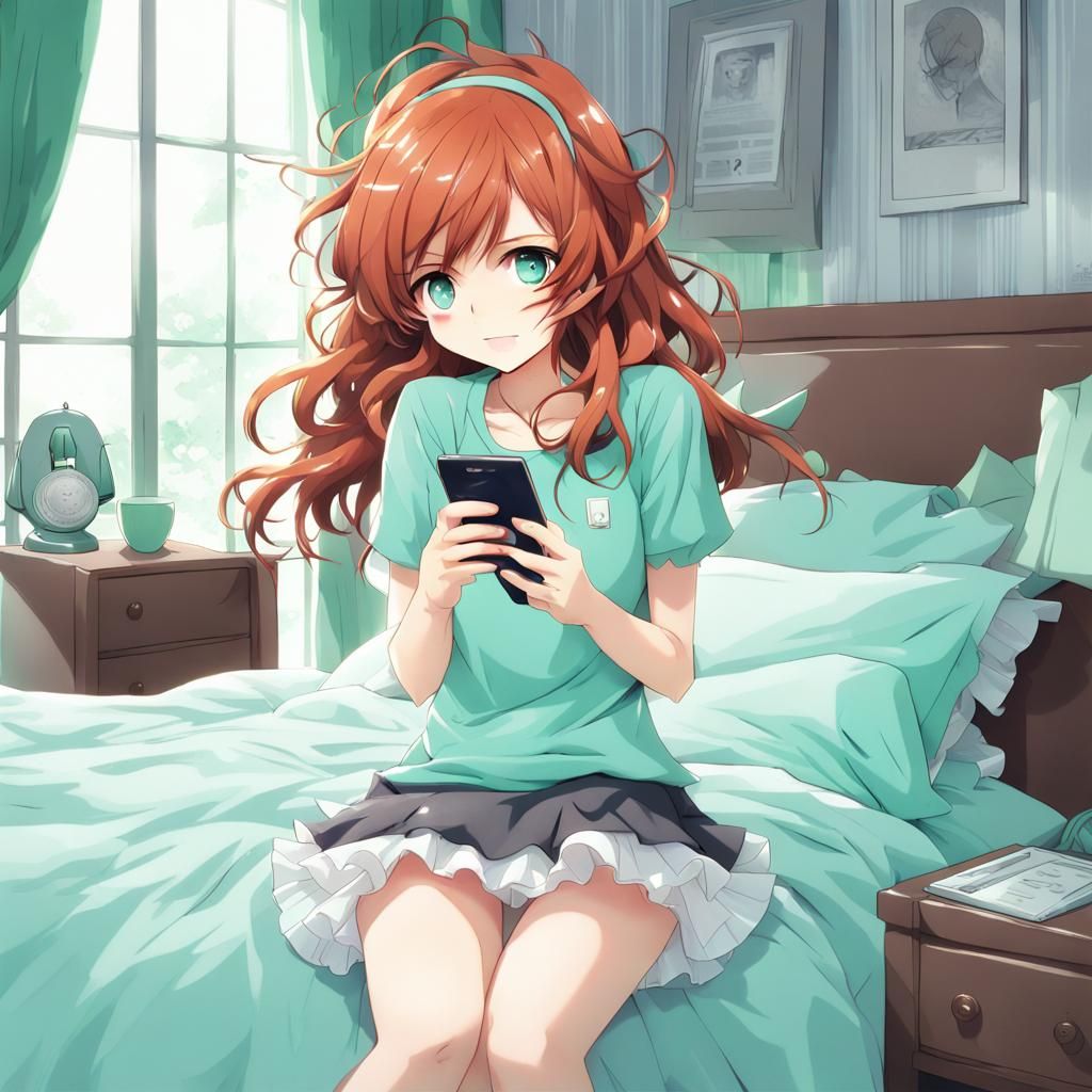 Girl With Phone in Anime Key Visual Style