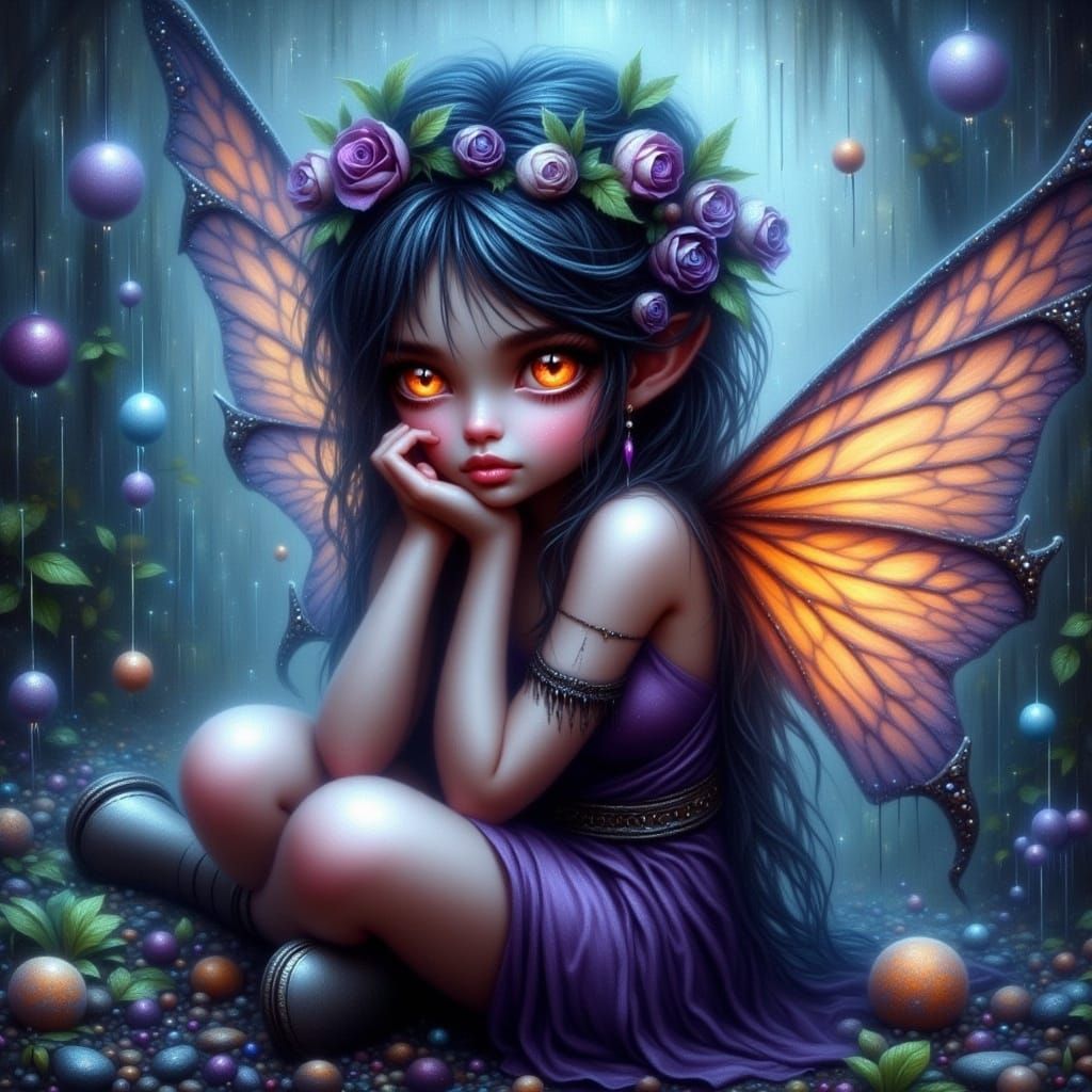 <lora:FiosFantasyGlow:1.0> open eyes glowing dark fairy, intuitive muted colors, fantasy, soft brush strokes, hyper deta...