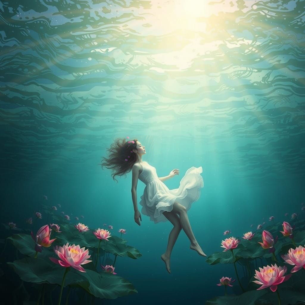 Ethereal Underwater Garden Blooms with Radiant Light