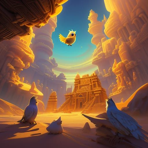 Whimsical Owls Amidst a Golden Sandstorm