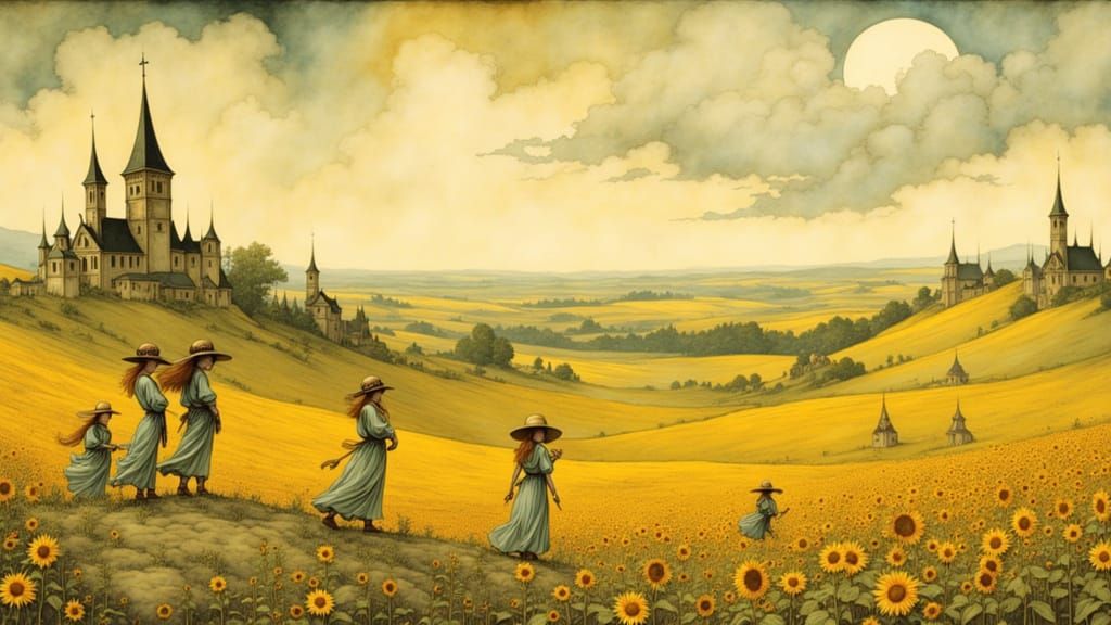 Whimsical Village Scene in Dreamy Watercolors