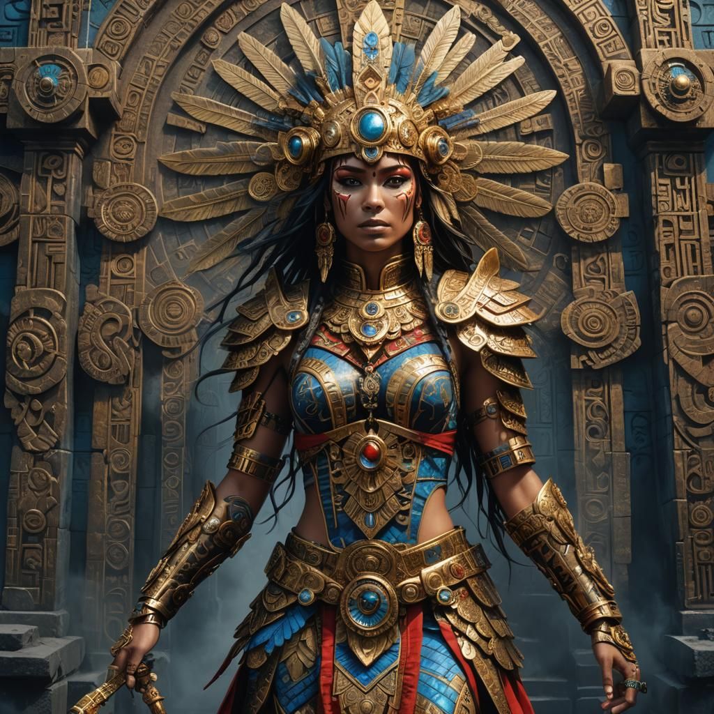 Aztec Warrior in Steam Necropolis: Dark Fantasy Art