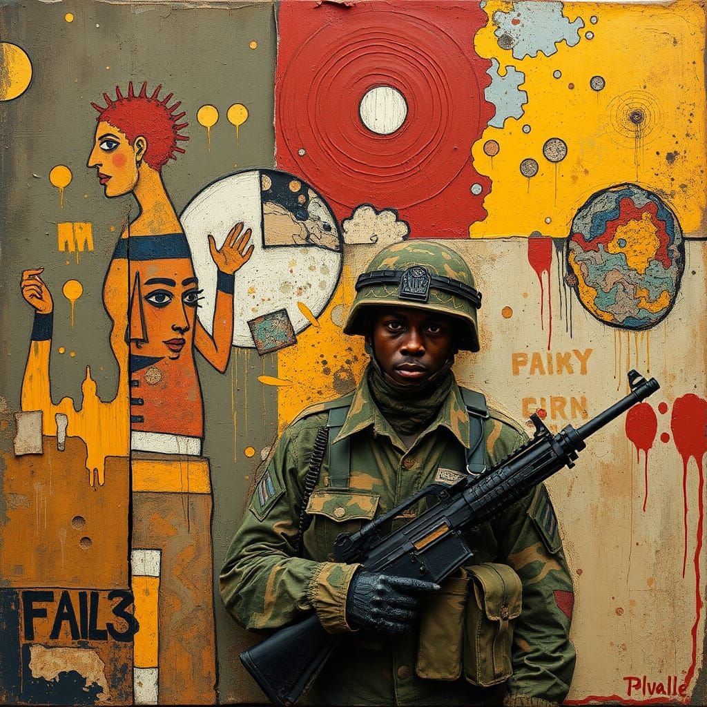 Abstract Soldier in Style of Expressionist Comic Art