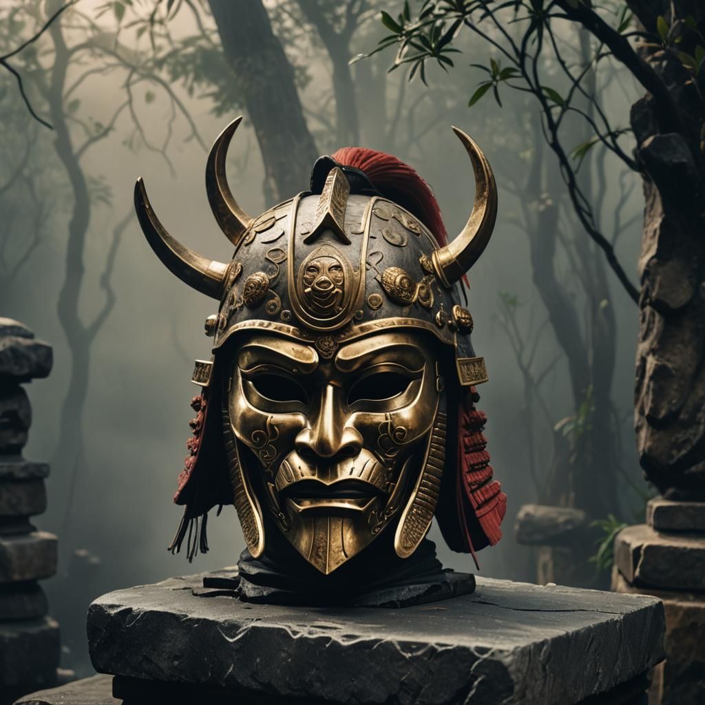 African Guro Mask Samurai Helmet in Hyper-Realistic Style
