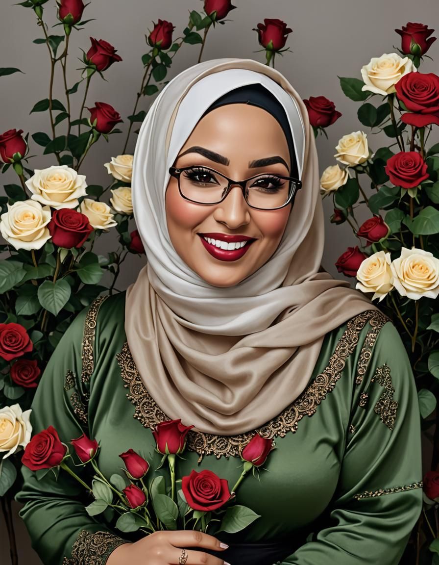 Detailed Portrait of Middle Eastern Woman with Roses