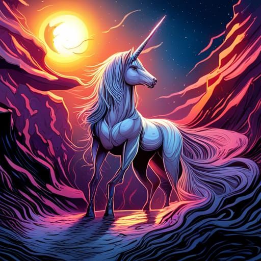 Gothic Unicorn Under Starry Sky, Comic Book Art