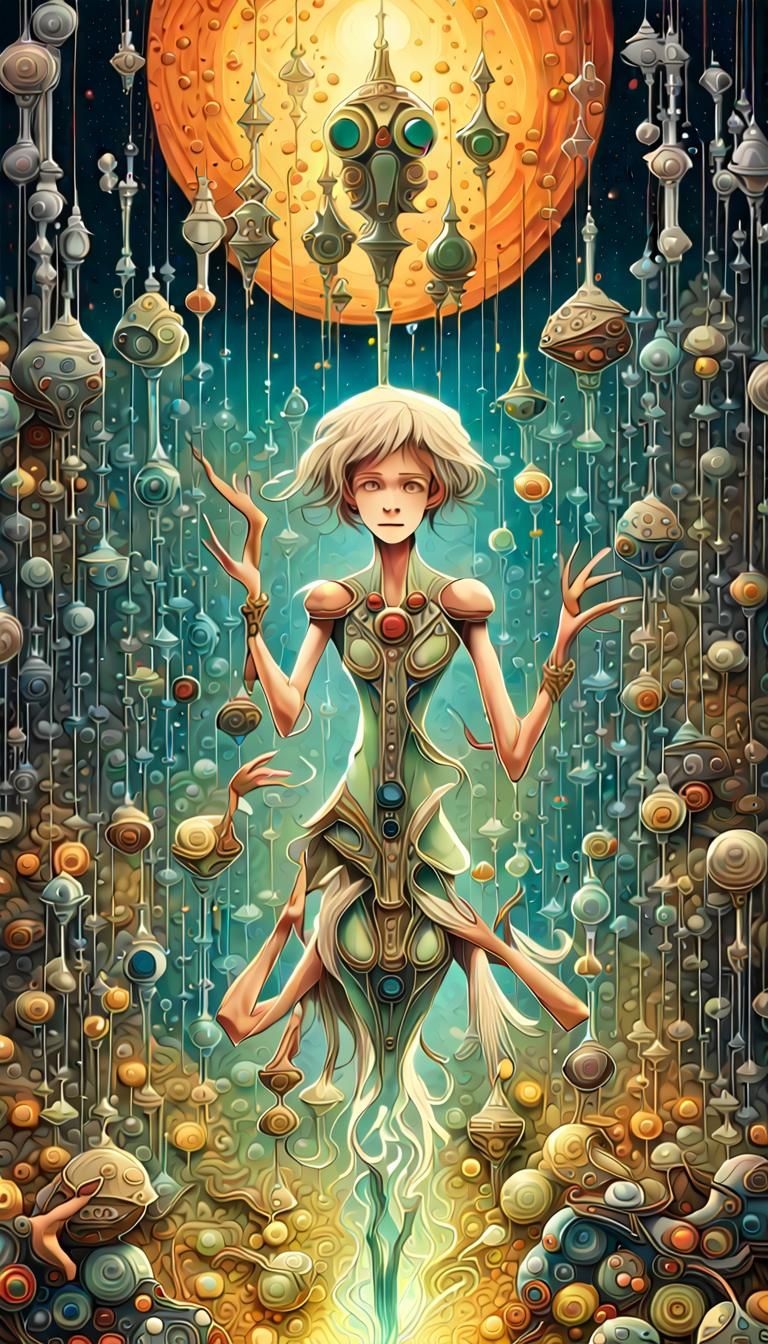 Surreal Cybernetic Composition in Art Nouveau Style