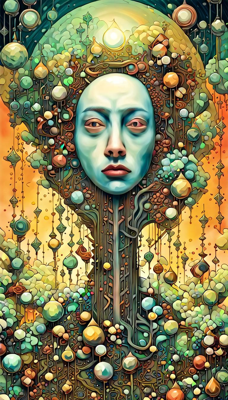 Cybernetic Ode: A Surreal Art Nouveau Digital Illustration