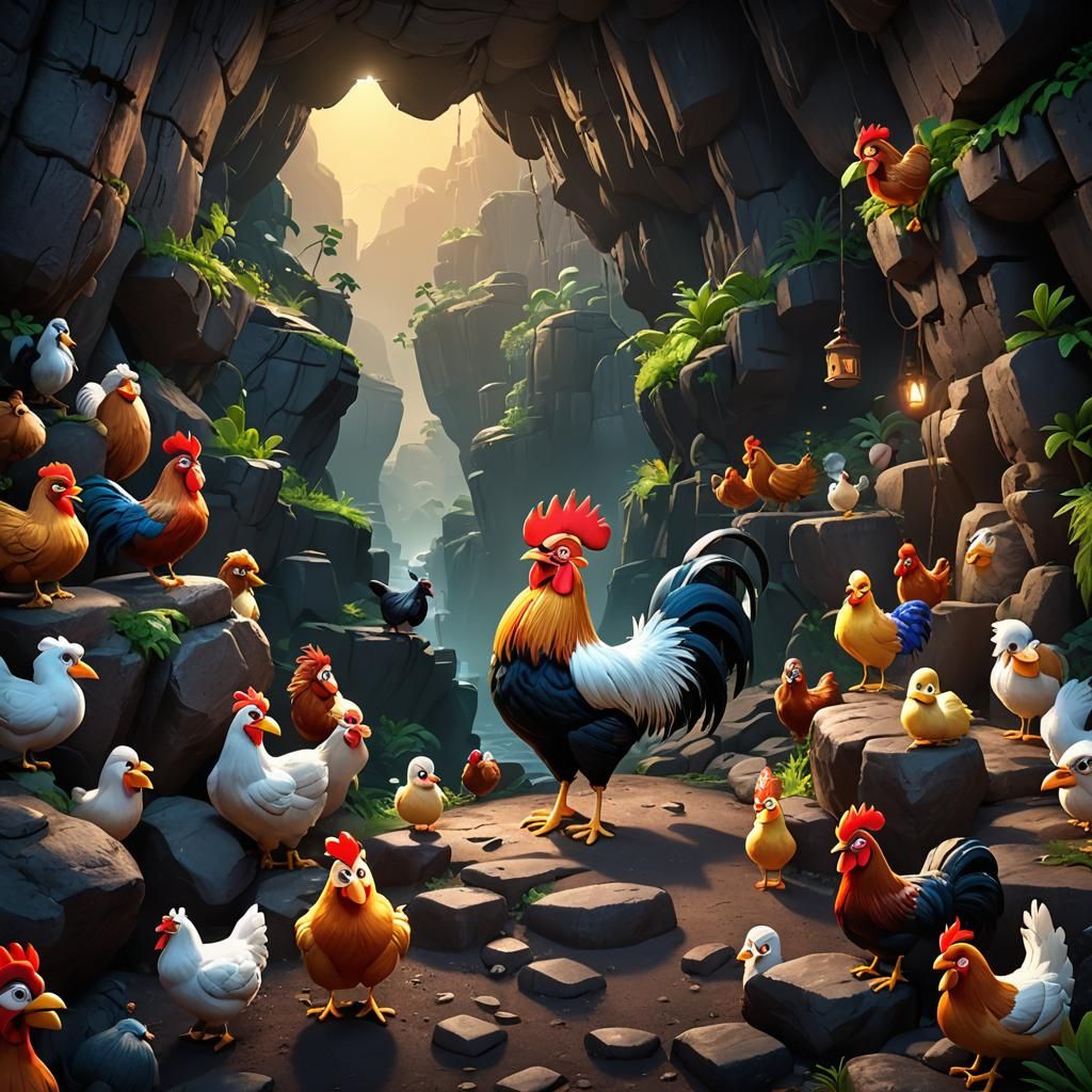 Cartoon Animals Explore Dark Cave: Pixar Style